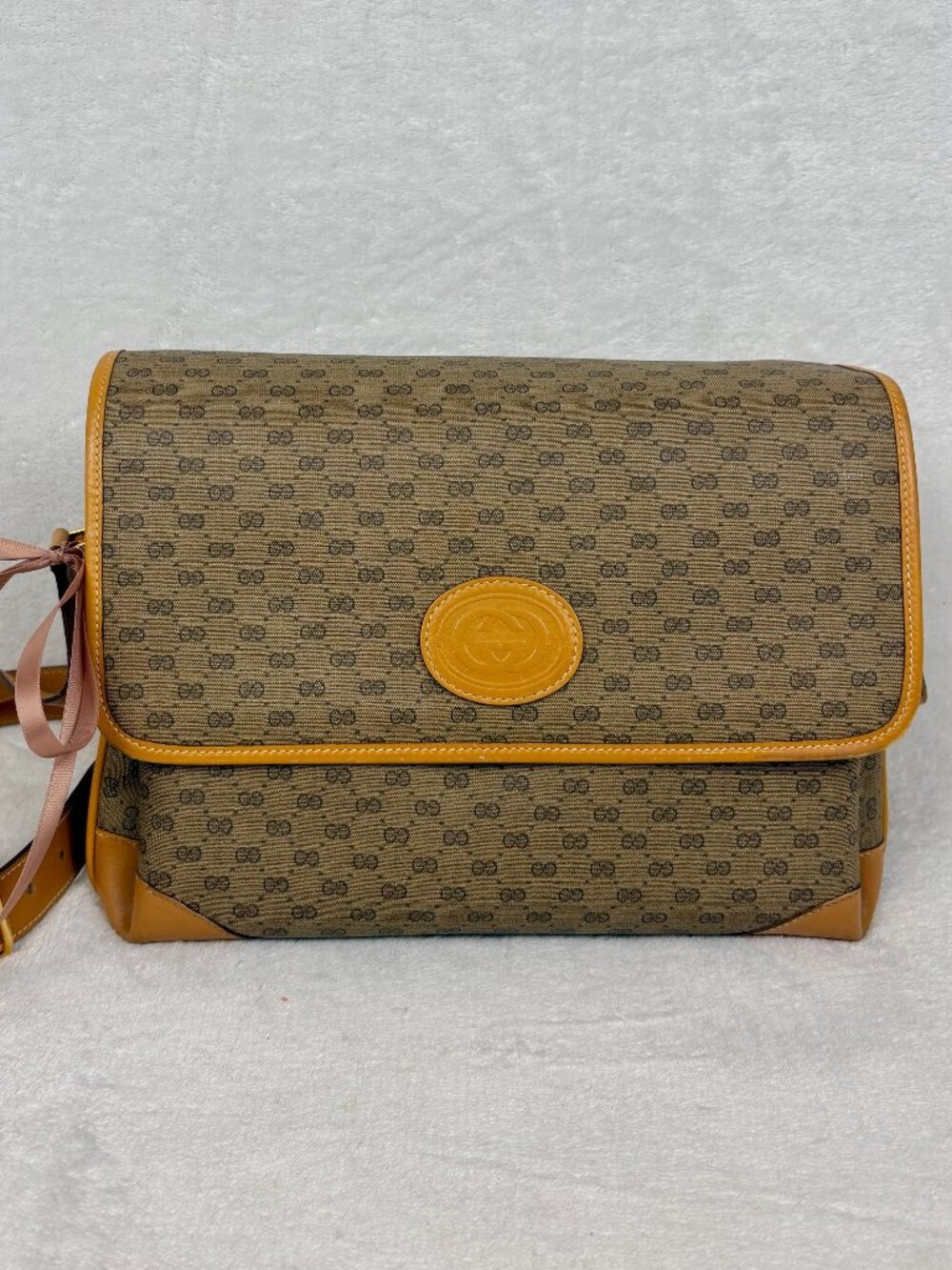 Vintage Gucci Micro GG Supreme Shoulder Bag in Beige Coated Canvas, Leather Trim